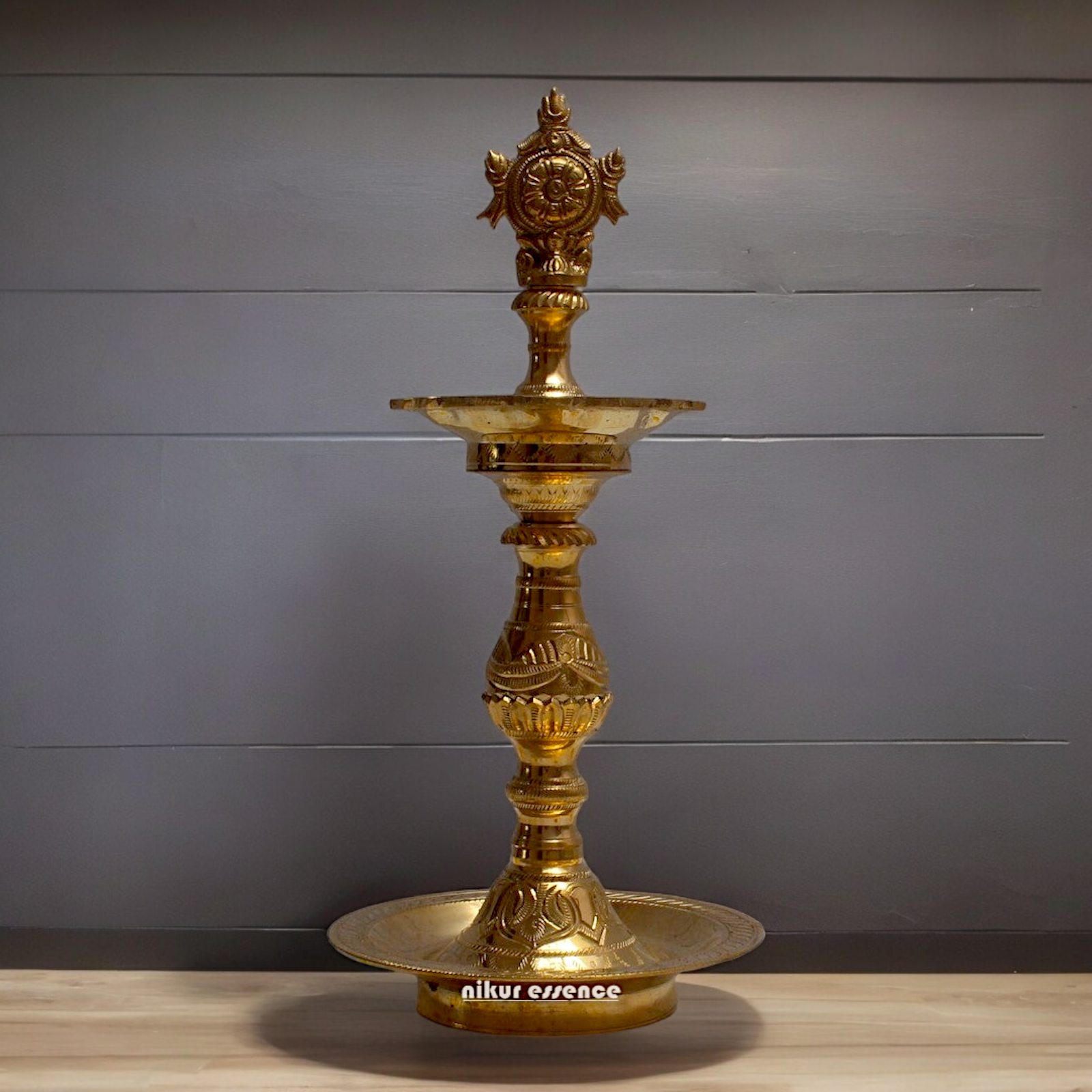 Large Brass Sangu Chakram Diya - 14.567 inches Nikuressence