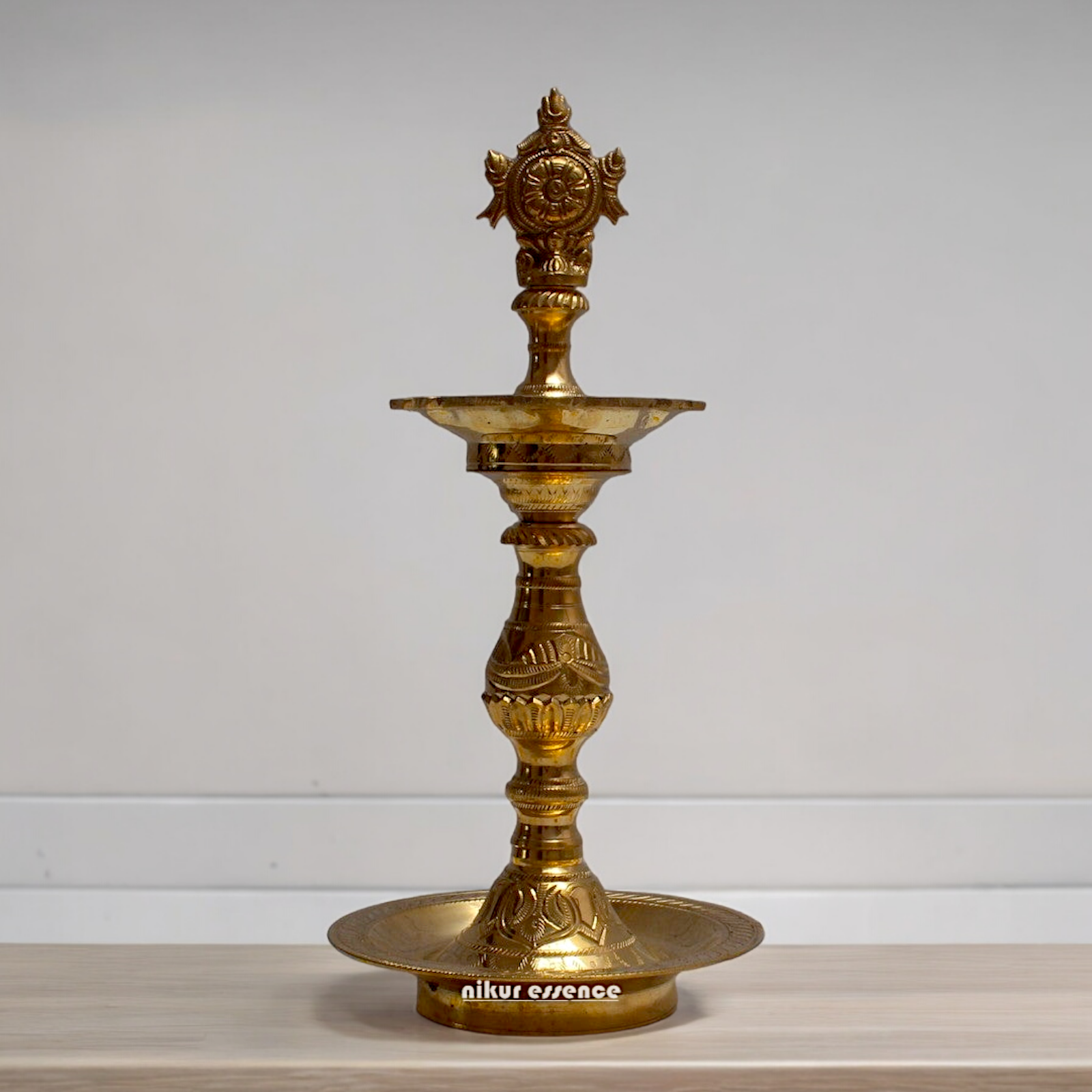 Large Brass Sangu Chakram Diya - 14.567 inches Nikuressence