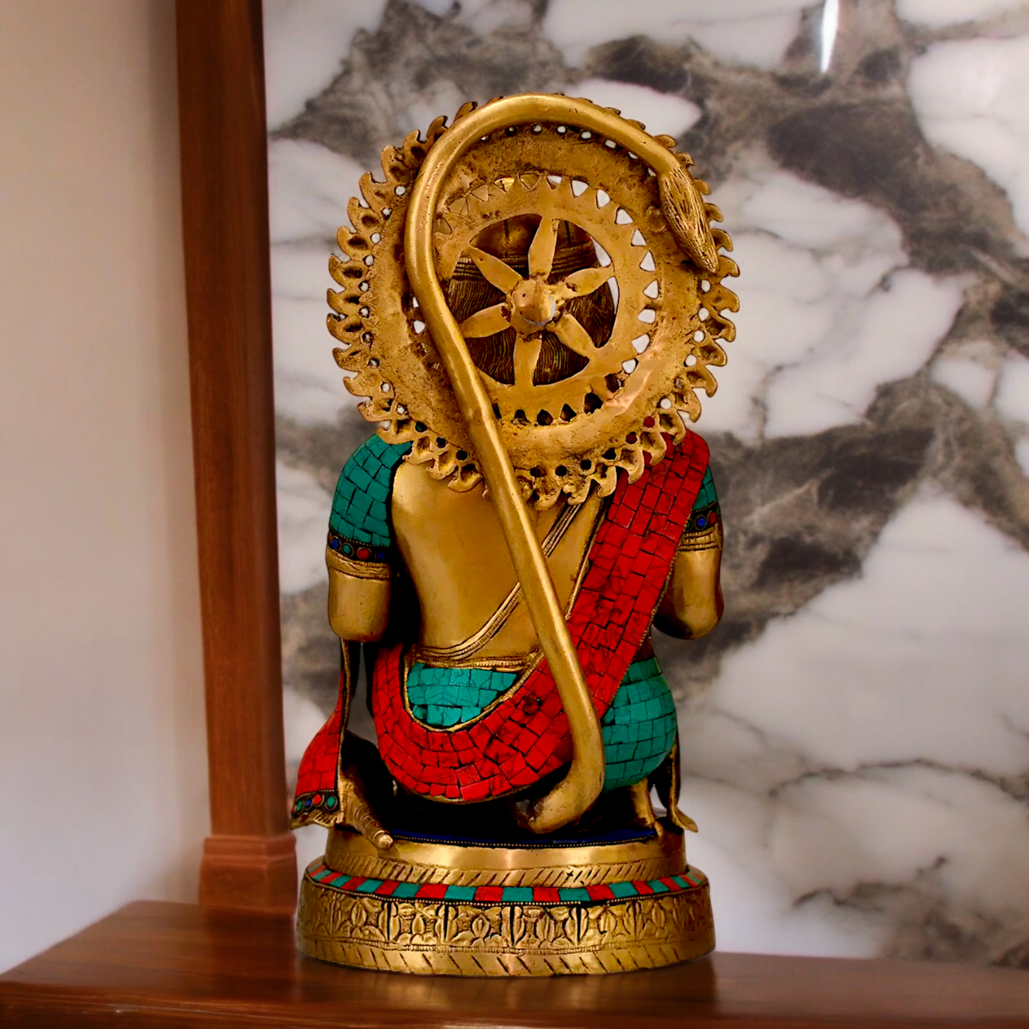Large Brass Hanuman blessing Idol with Stone Work - 48.5 cm Nikuressence