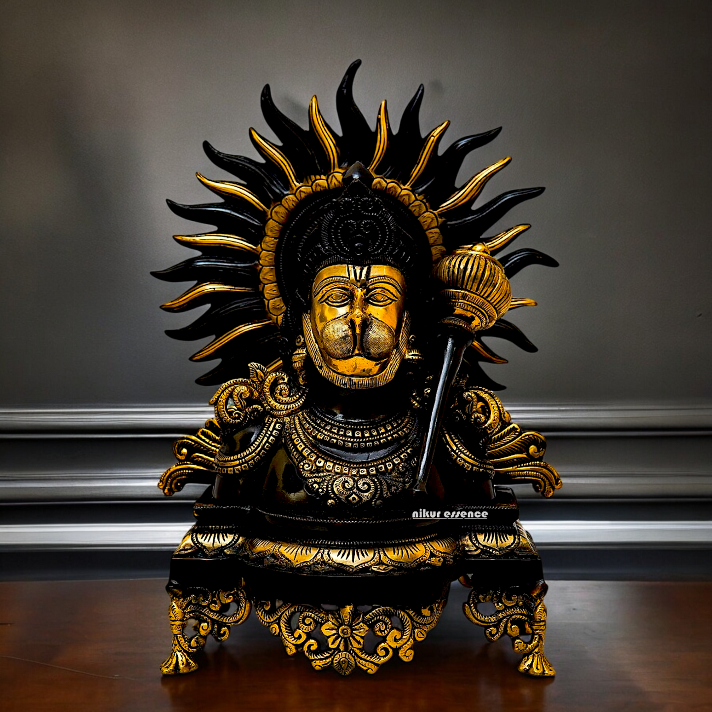 Superfine Brass Hanuman Blessing with Gada Idol - 15 inches Nikuressence