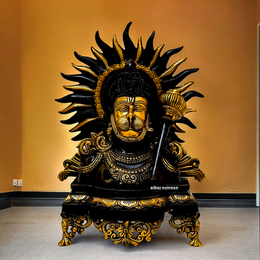 Superfine Brass Hanuman Blessing with Gada Idol - 15 inches Nikuressence