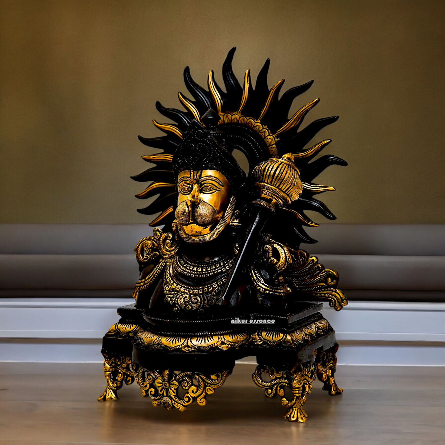 Superfine Brass Hanuman Blessing with Gada Idol - 15 inches Nikuressence