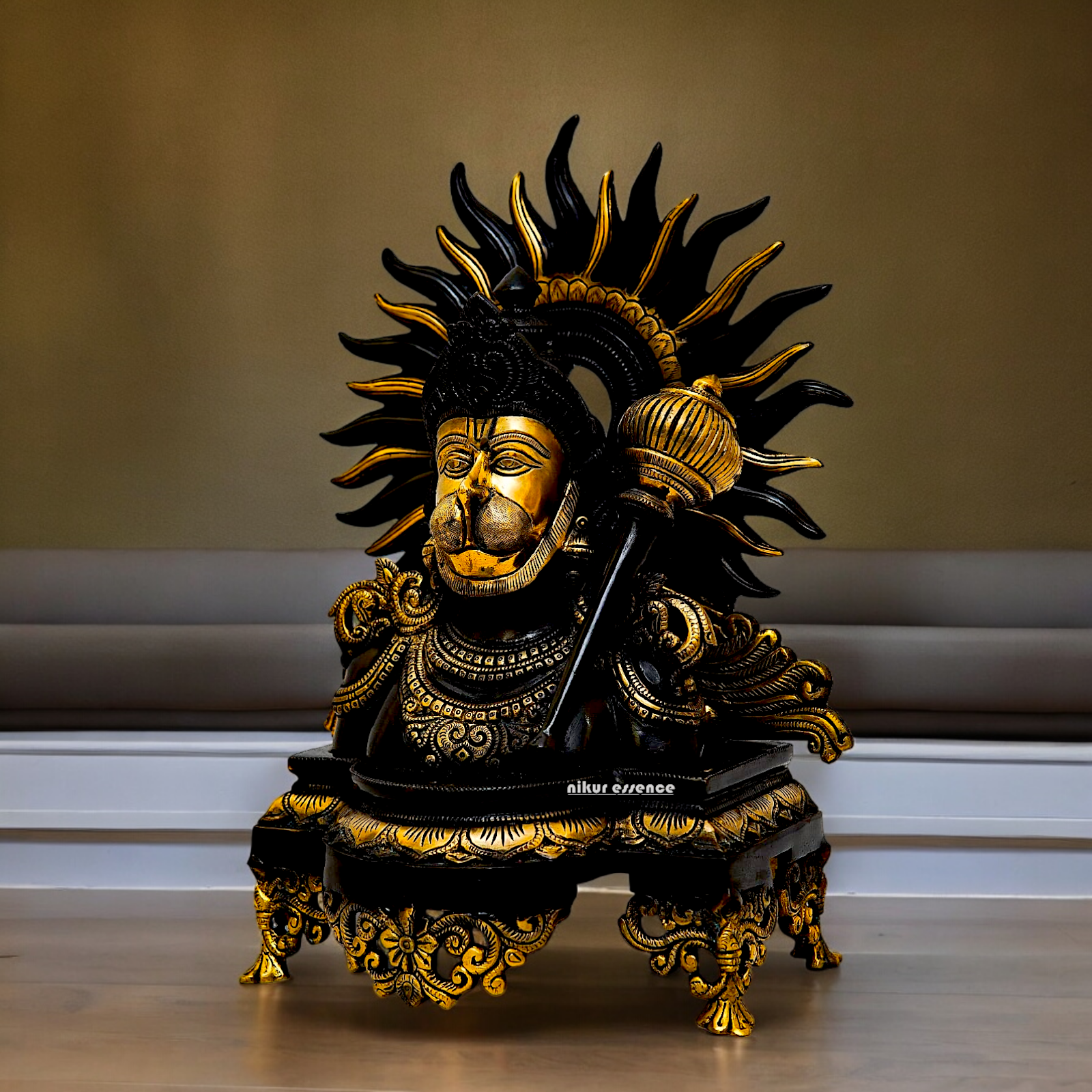 Superfine Brass Hanuman Blessing with Gada Idol - 15 inches Nikuressence