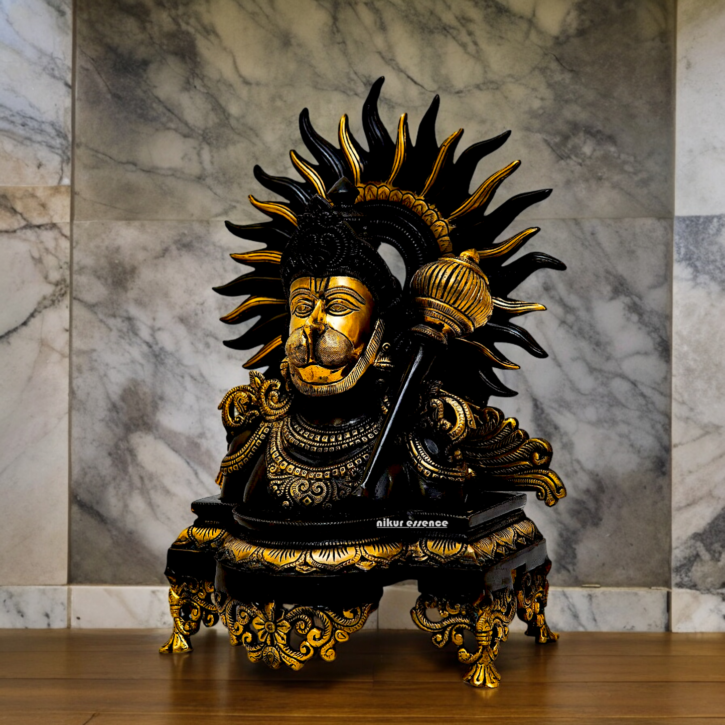 Superfine Brass Hanuman Blessing with Gada Idol - 15 inches Nikuressence