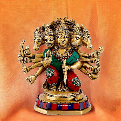 Buy Online Panchmukhi Hanuman with Stone work Idol - 17 cm Nikuressence