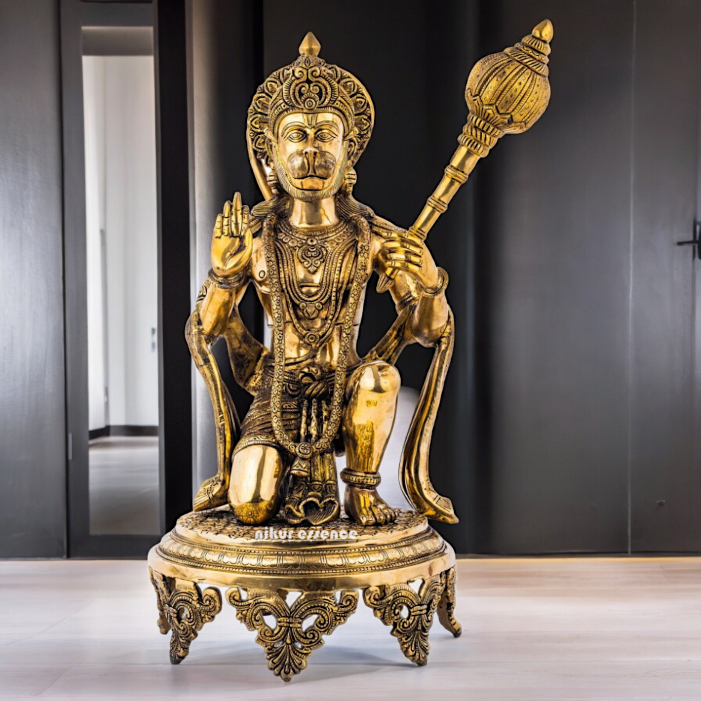 Buy Pure Brass Hanuman Sitting with Gada Idol - 51 cm Nikuressence
