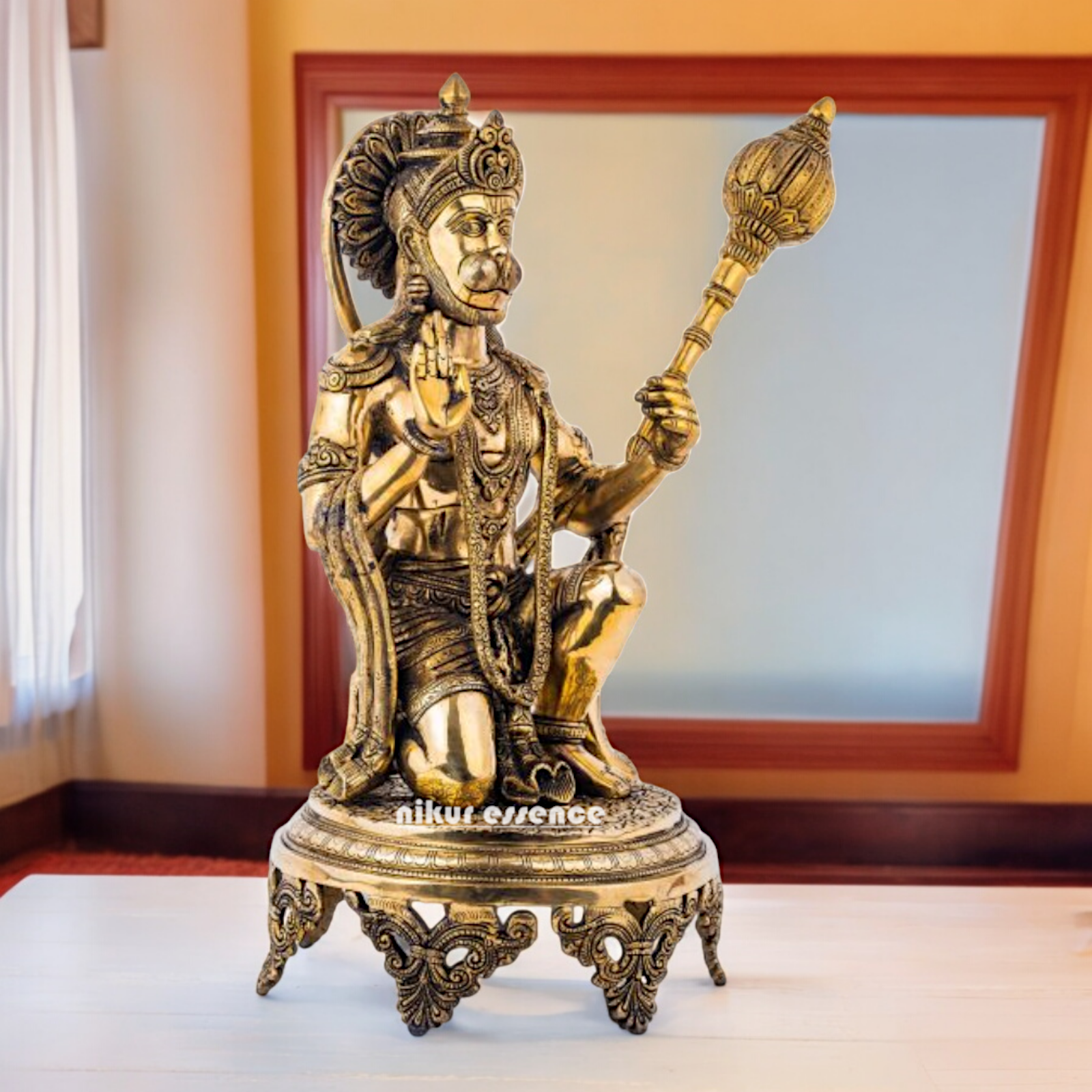 Buy Pure Brass Hanuman Sitting with Gada Idol - 51 cm Nikuressence