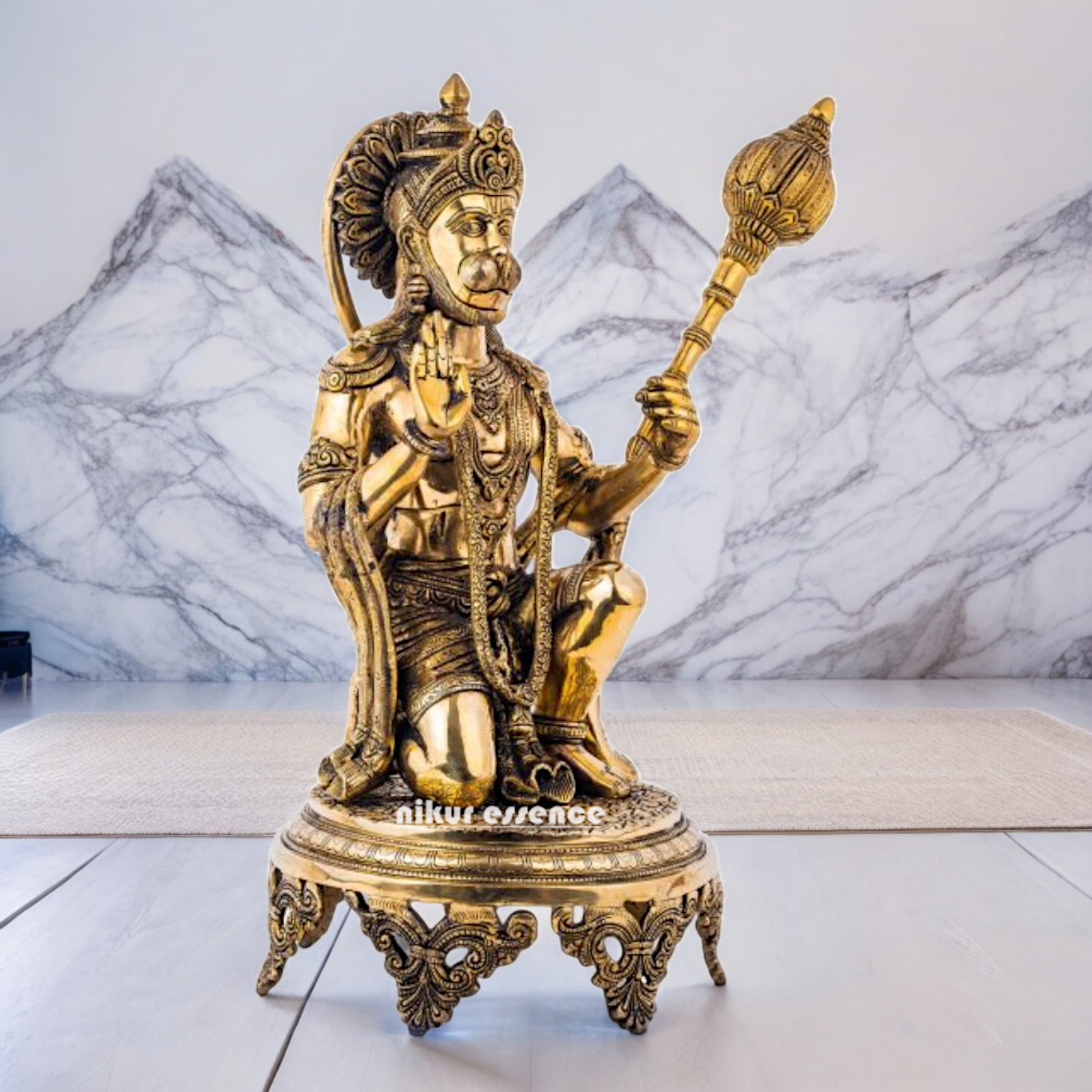 Buy Pure Brass Hanuman Sitting with Gada Idol - 51 cm Nikuressence