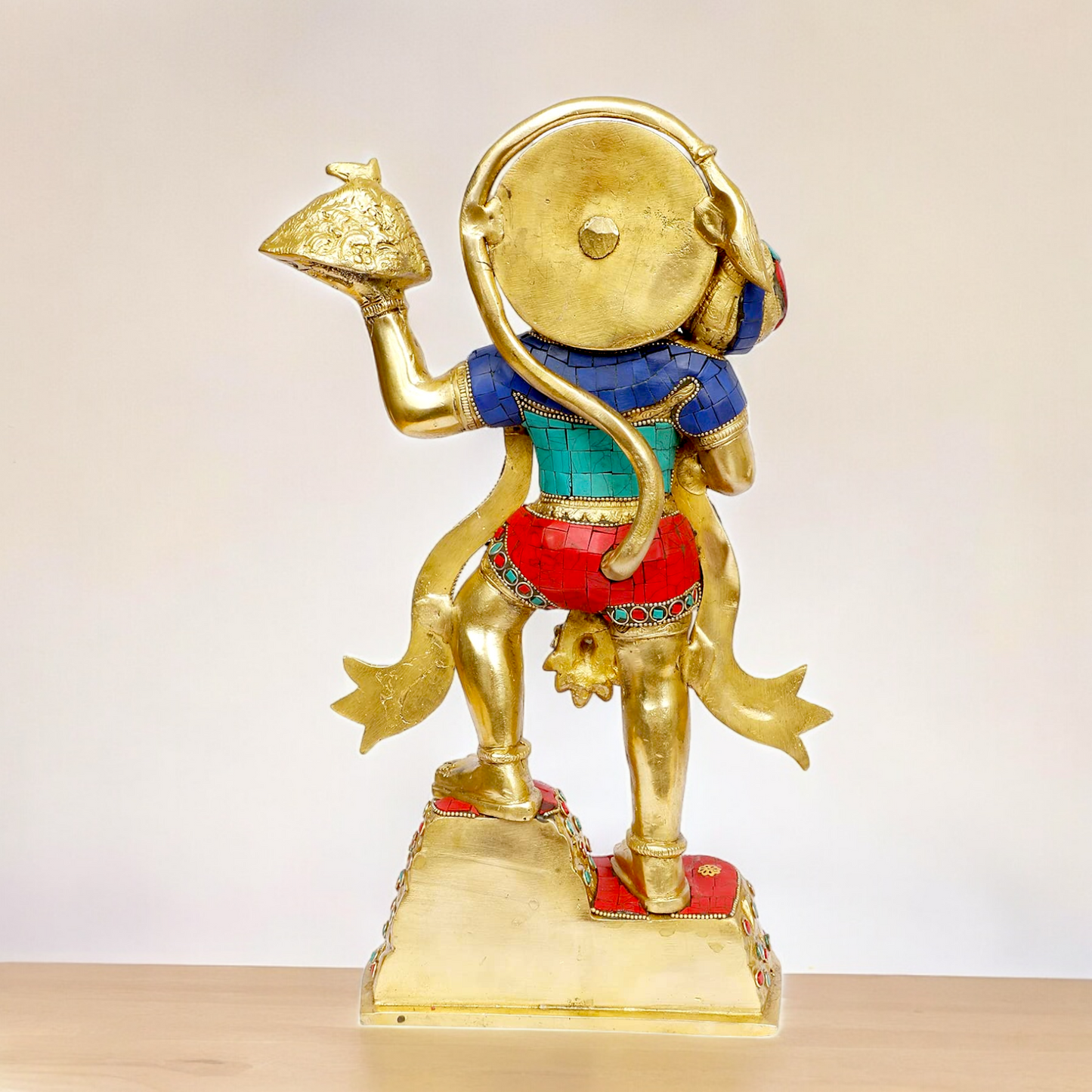 Buy Online Brass Hanuman Holding Sanjeevni Booti Idol with Stone Work - 37 cm Nikuressence