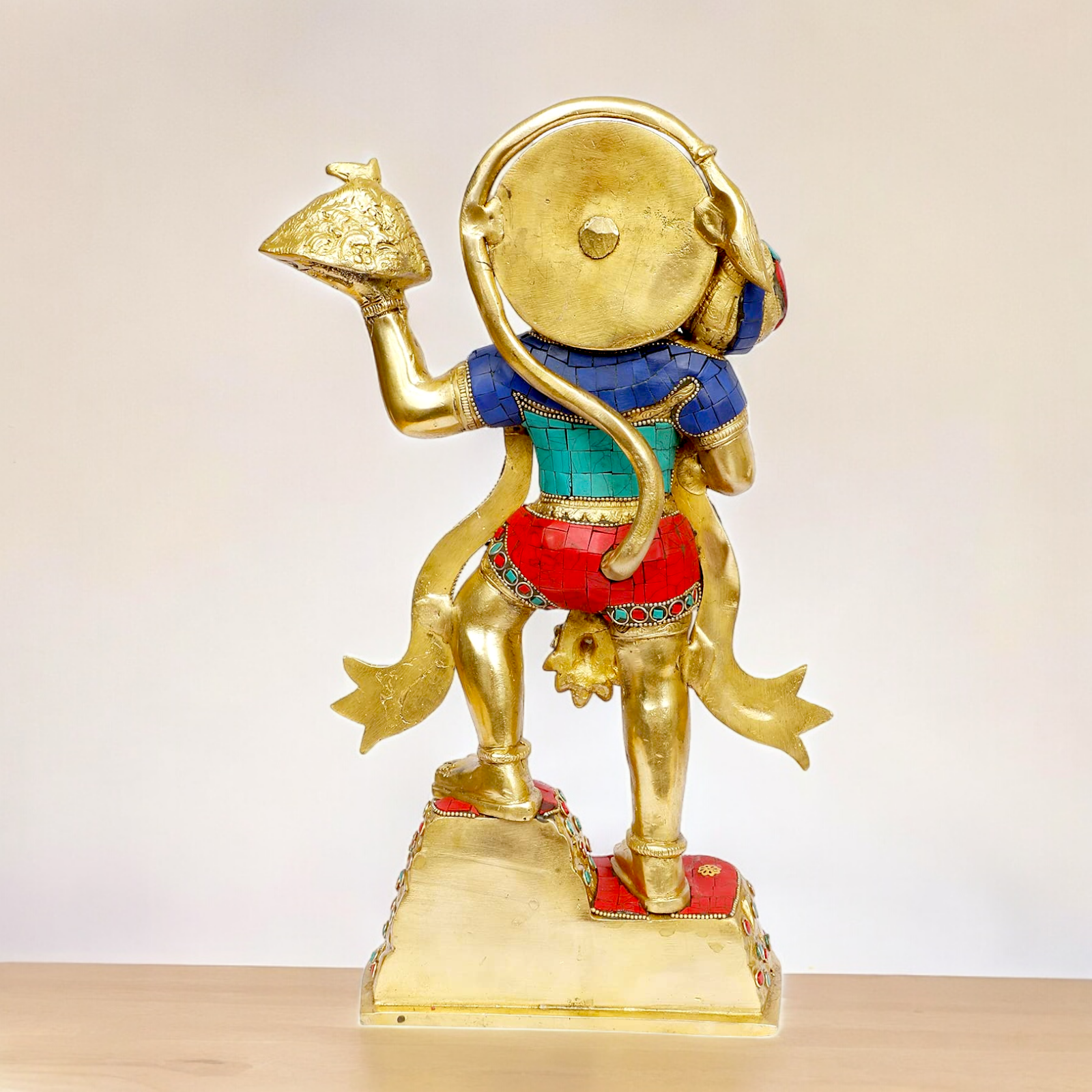 Buy Online Brass Hanuman Holding Sanjeevni Booti Idol with Stone Work - 37 cm Nikuressence