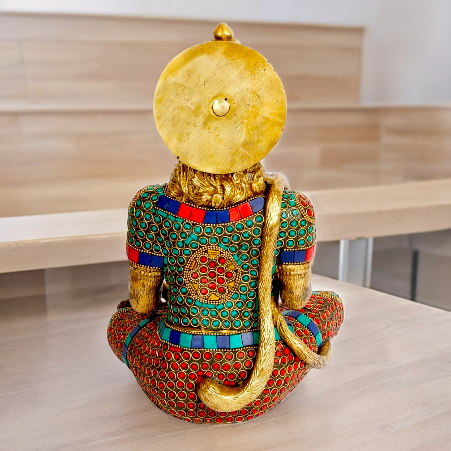 Large Brass Hanuman Monkey God Sitting with Stone Work - 27.9 cm Nikuressence