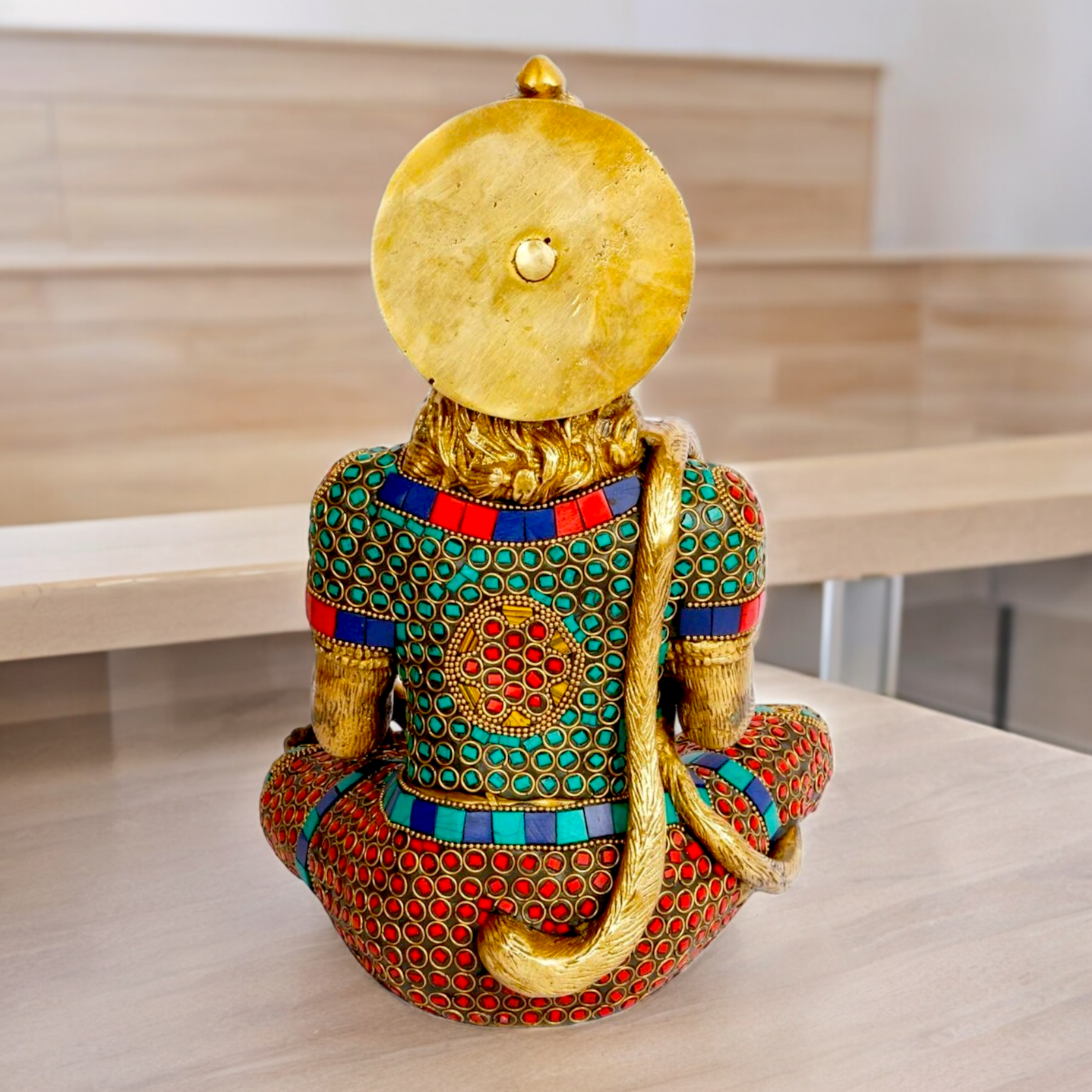 Large Brass Hanuman Monkey God Sitting with Stone Work - 27.9 cm Nikuressence