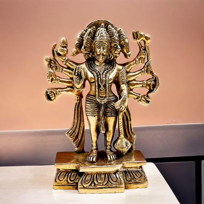 Pure Brass Panchmukhi Hanuman Standing with Gada Idol- 7.283 inches Nikuressence