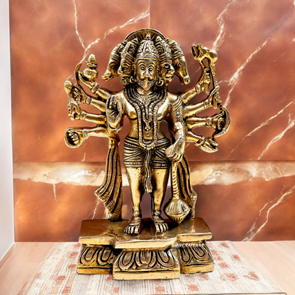 Pure Brass Panchmukhi Hanuman Standing with Gada Idol- 7.283 inches Nikuressence