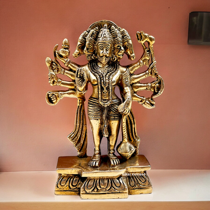 Pure Brass Panchmukhi Hanuman Standing with Gada Idol- 7.283 inches Nikuressence