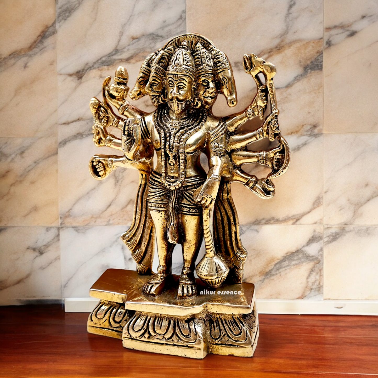 Pure Brass Panchmukhi Hanuman Standing with Gada Idol- 7.283 inches Nikuressence