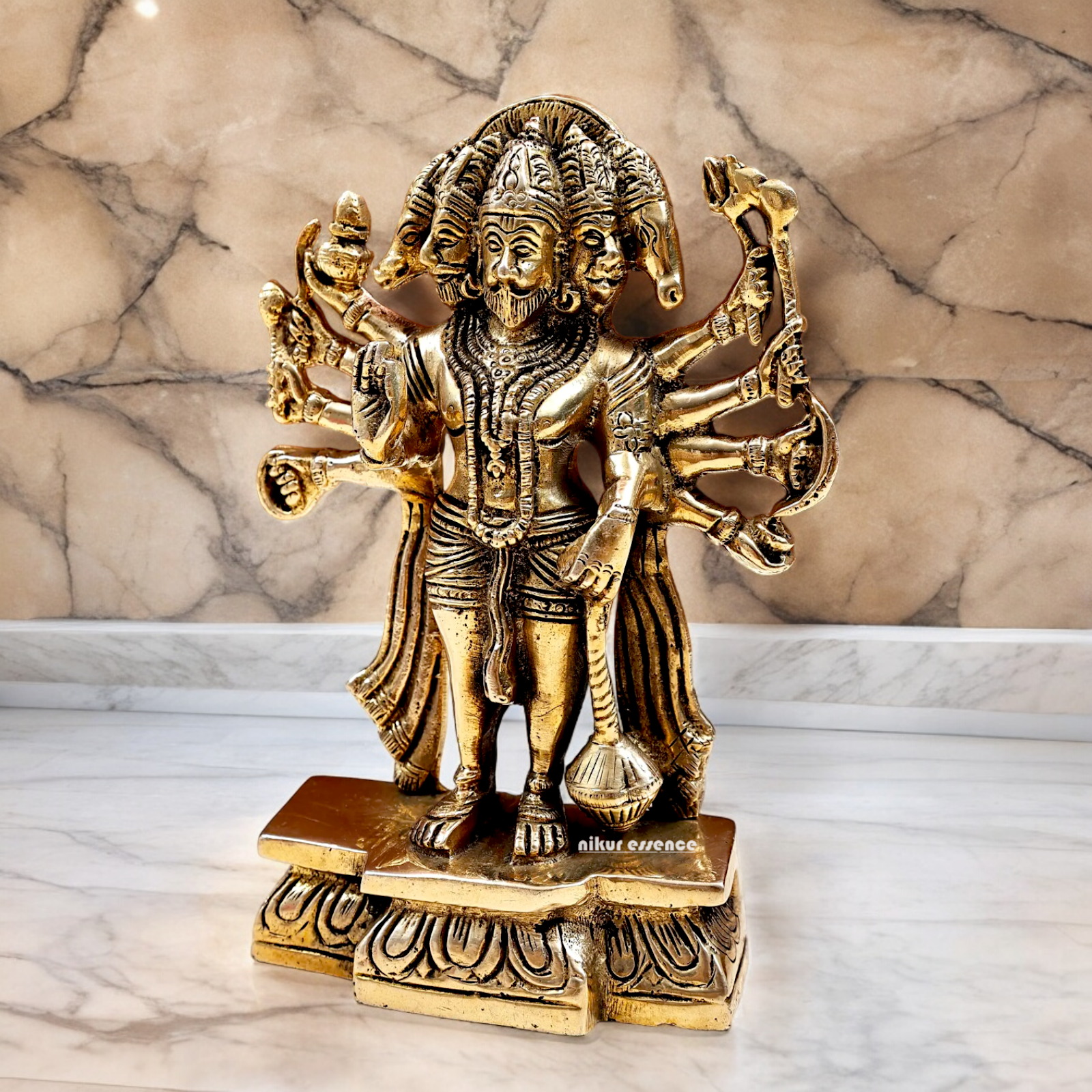 Pure Brass Panchmukhi Hanuman Standing with Gada Idol- 7.283 inches Nikuressence