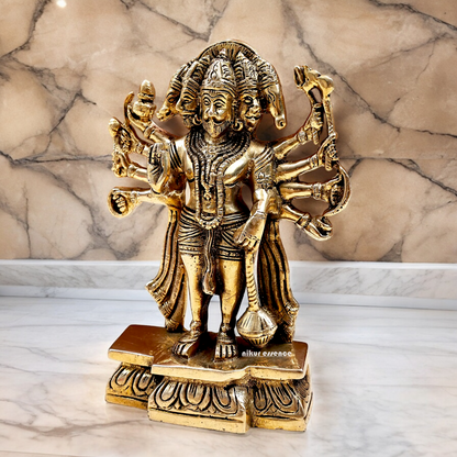 Pure Brass Panchmukhi Hanuman Standing with Gada Idol- 7.283 inches Nikuressence