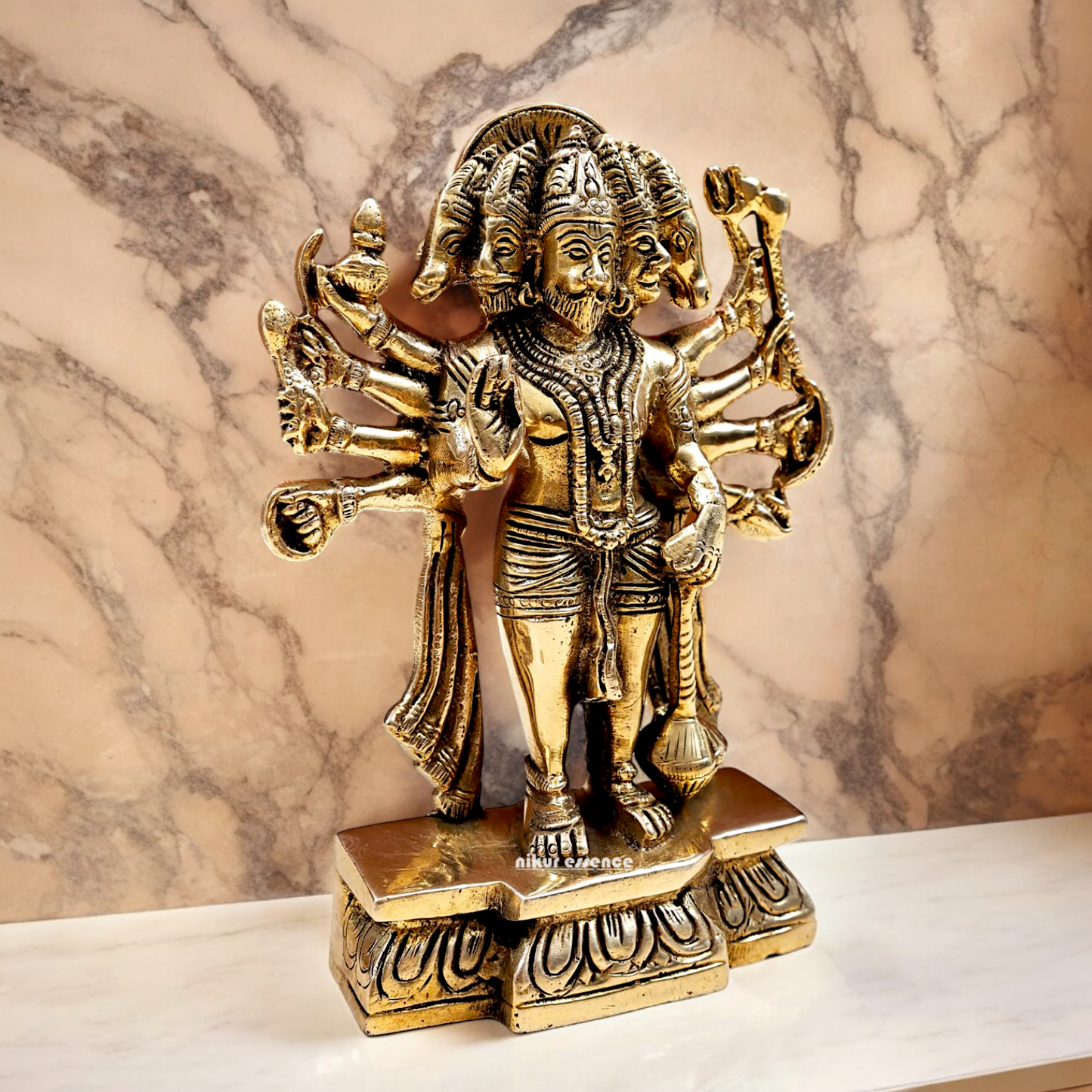 Pure Brass Panchmukhi Hanuman Standing with Gada Idol- 7.283 inches Nikuressence