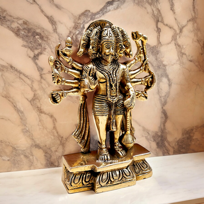 Pure Brass Panchmukhi Hanuman Standing with Gada Idol- 7.283 inches Nikuressence