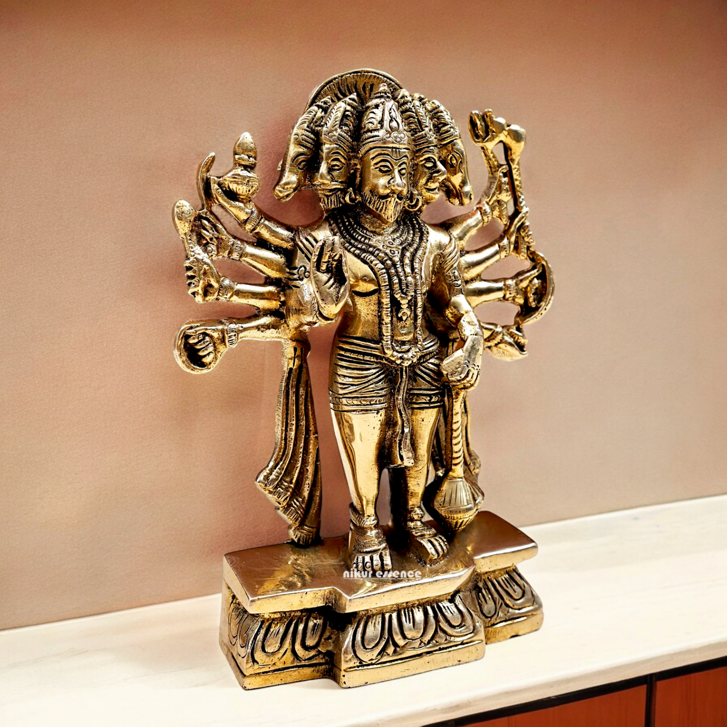 Pure Brass Panchmukhi Hanuman Standing with Gada Idol- 7.283 inches Nikuressence