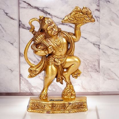 Buy Solid Brass Hanuman Holding Sanjeevni Booti Mountain Idol - 7.5 Inch height Nikuressence