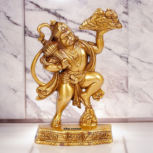Buy Solid Brass Hanuman Holding Sanjeevni Booti Mountain Idol - 7.5 Inch height Nikuressence