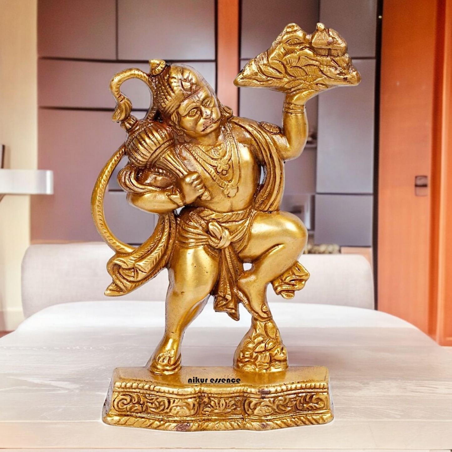 Buy Solid Brass Hanuman Holding Sanjeevni Booti Mountain Idol - 7.5 Inch height Nikuressence