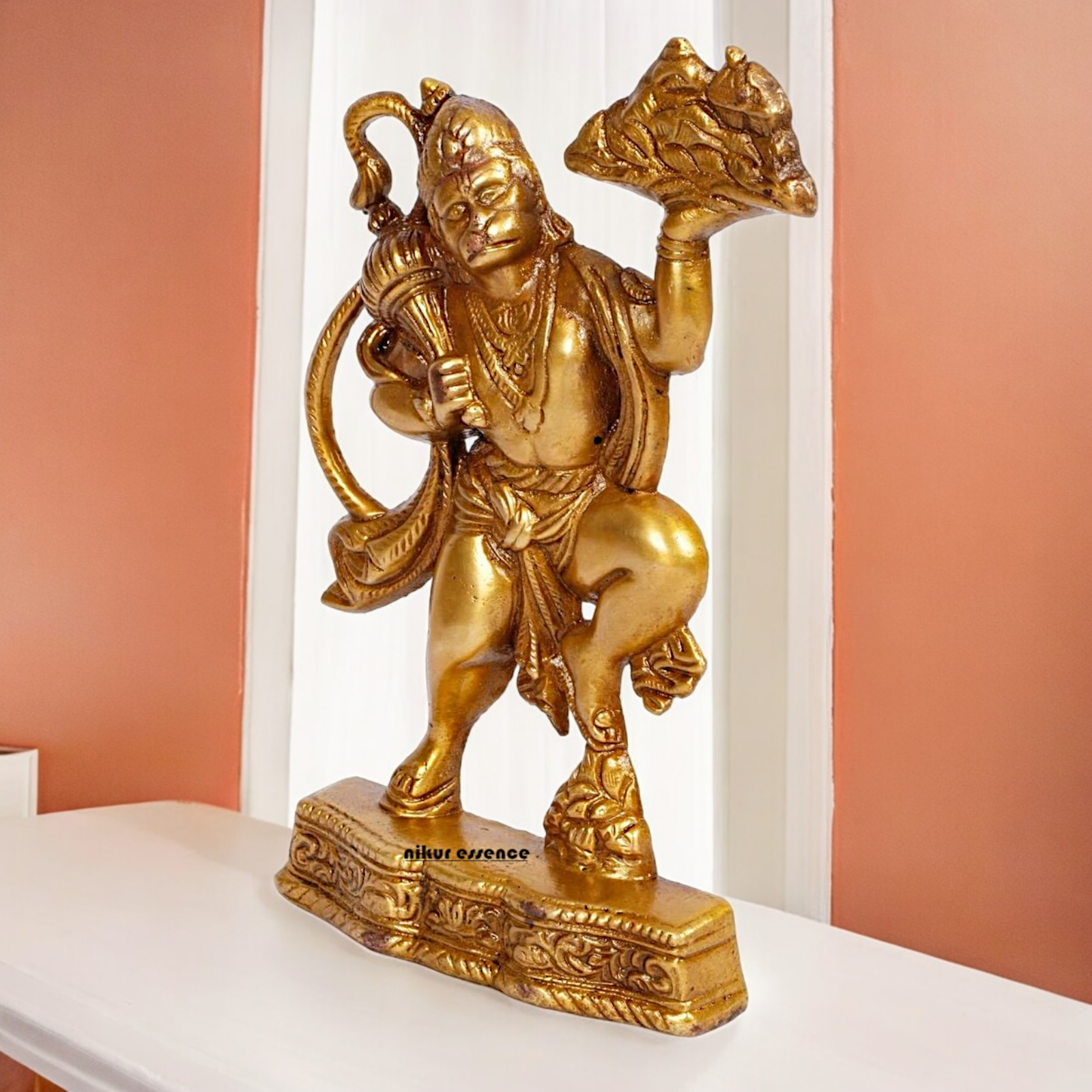 Buy Solid Brass Hanuman Holding Sanjeevni Booti Mountain Idol - 7.5 Inch height Nikuressence