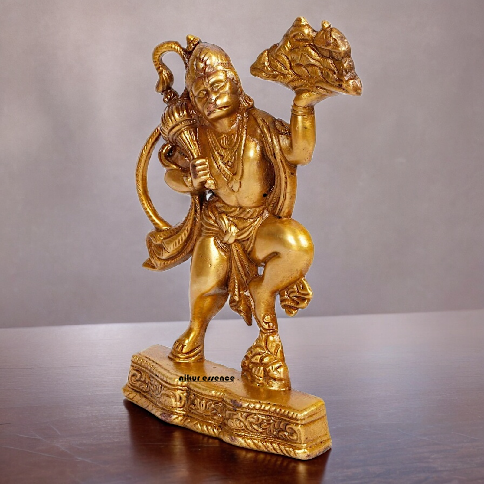 Buy Solid Brass Hanuman Holding Sanjeevni Booti Mountain Idol - 7.5 Inch height Nikuressence
