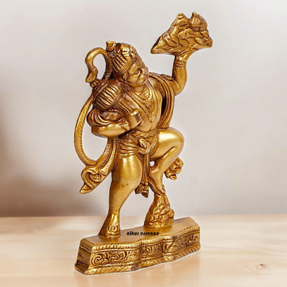 Buy Solid Brass Hanuman Holding Sanjeevni Booti Mountain Idol - 7.5 Inch height Nikuressence