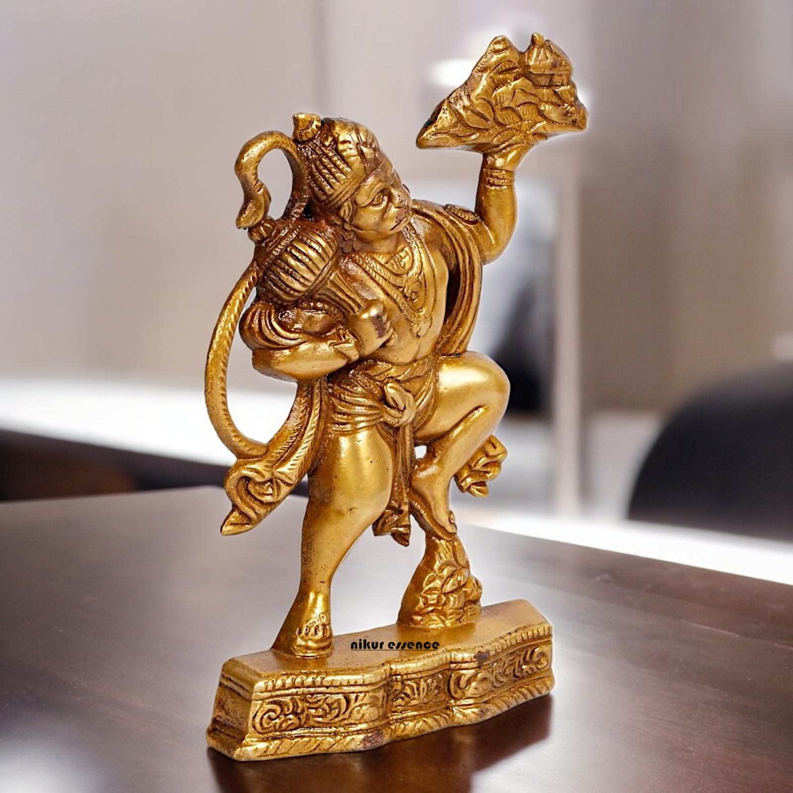 Buy Solid Brass Hanuman Holding Sanjeevni Booti Mountain Idol - 7.5 Inch height Nikuressence