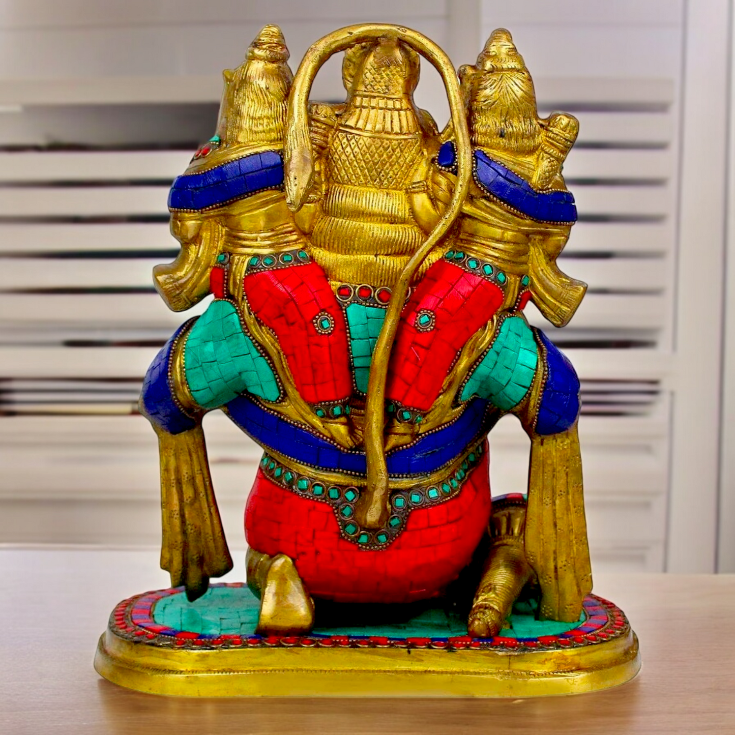 Online Brass Hanuman Carring Ram and Laxman on Shoulder idol with stone work - 12 Inch height Nikuressence
