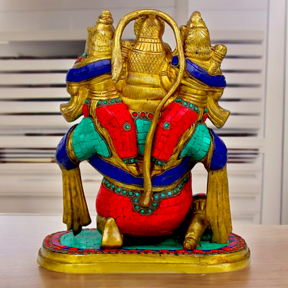 Online Brass Hanuman Carring Ram and Laxman on Shoulder idol with stone work - 12 Inch height Nikuressence
