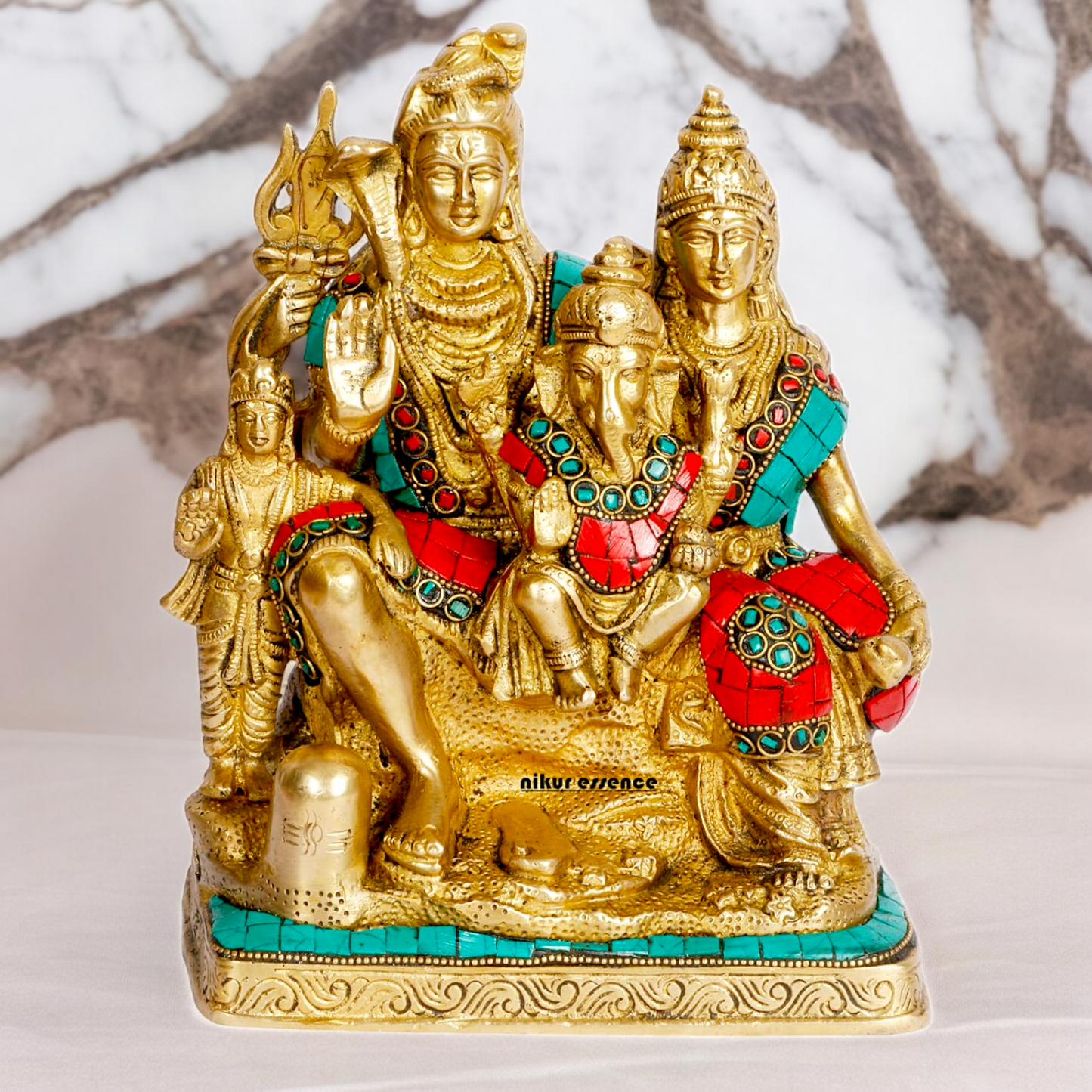 Buy Brass Shiva Family with Stone Work Idol - 8 inches Nikuressence