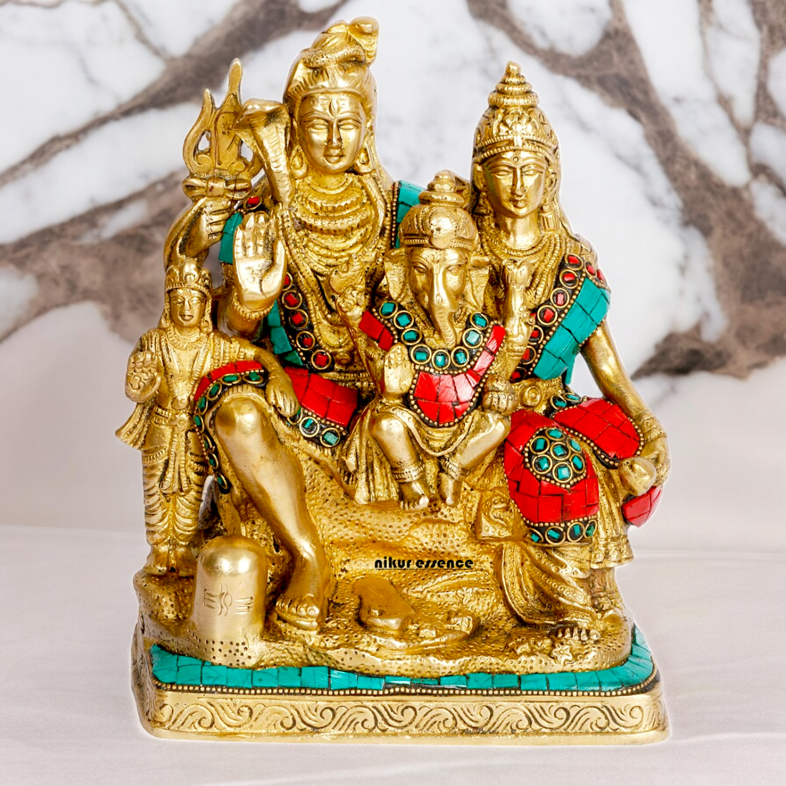 Buy Brass Shiva Family with Stone Work Idol - 8 inches Nikuressence
