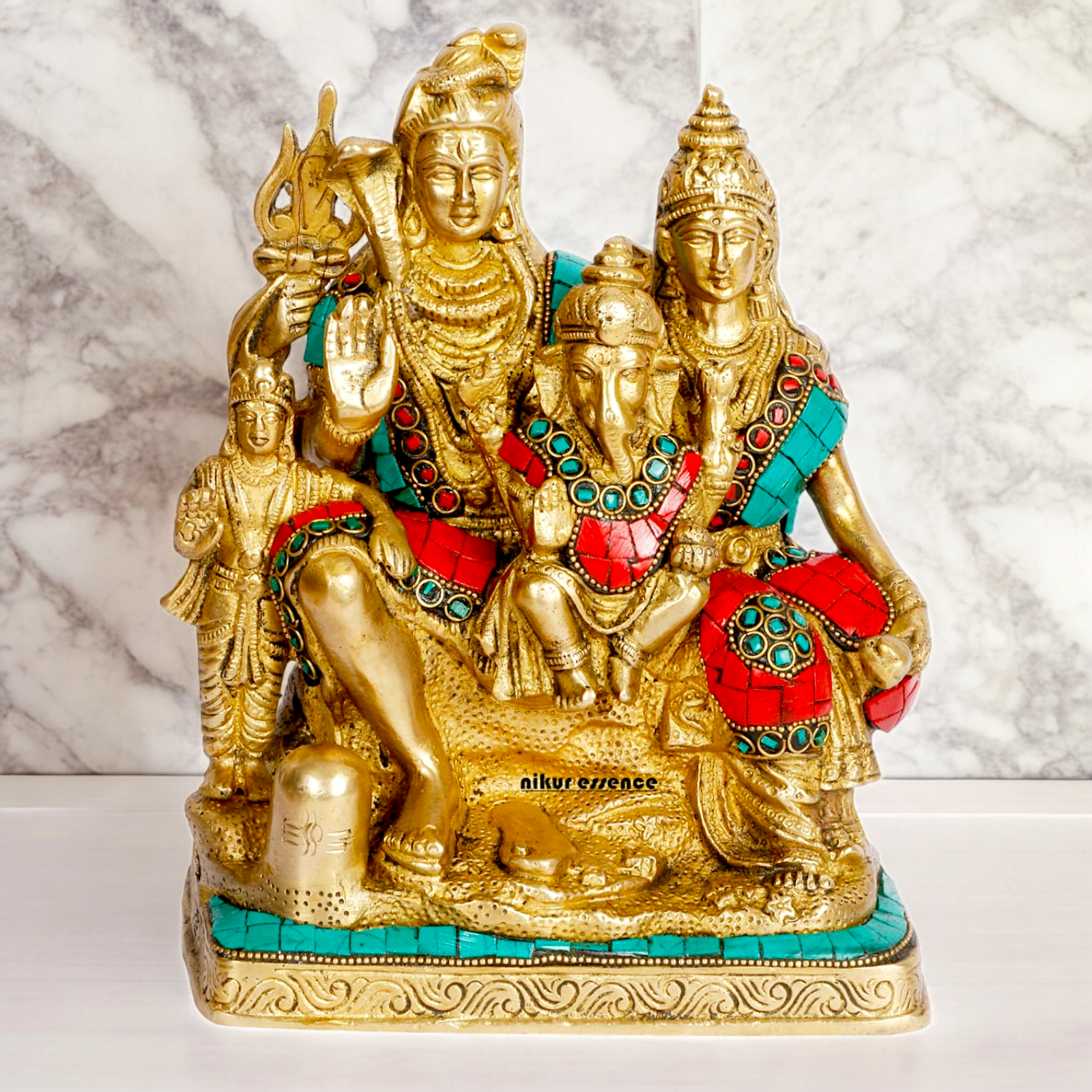 Buy Brass Shiva Family with Stone Work Idol - 8 inches Nikuressence