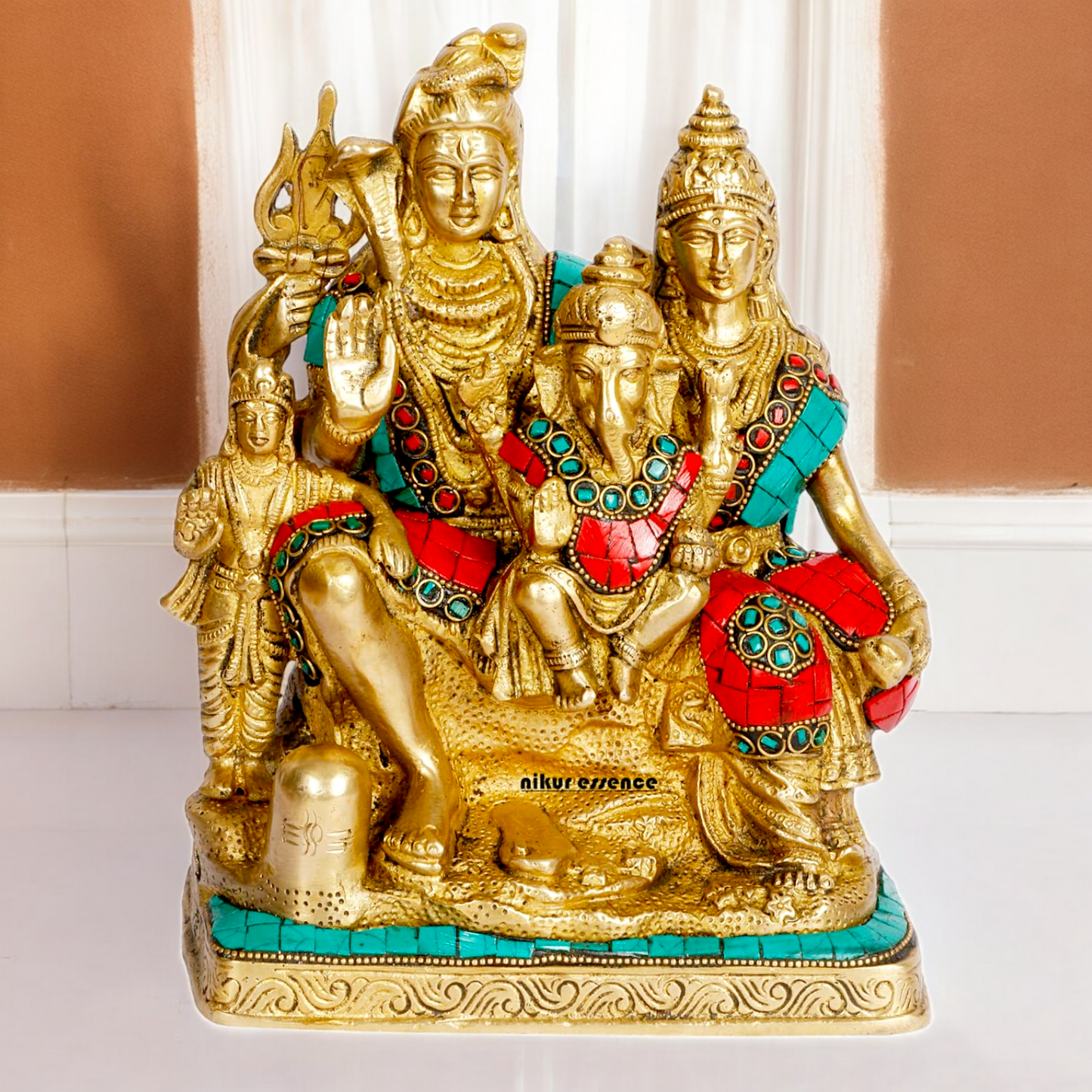 Buy Brass Shiva Family with Stone Work Idol - 8 inches Nikuressence
