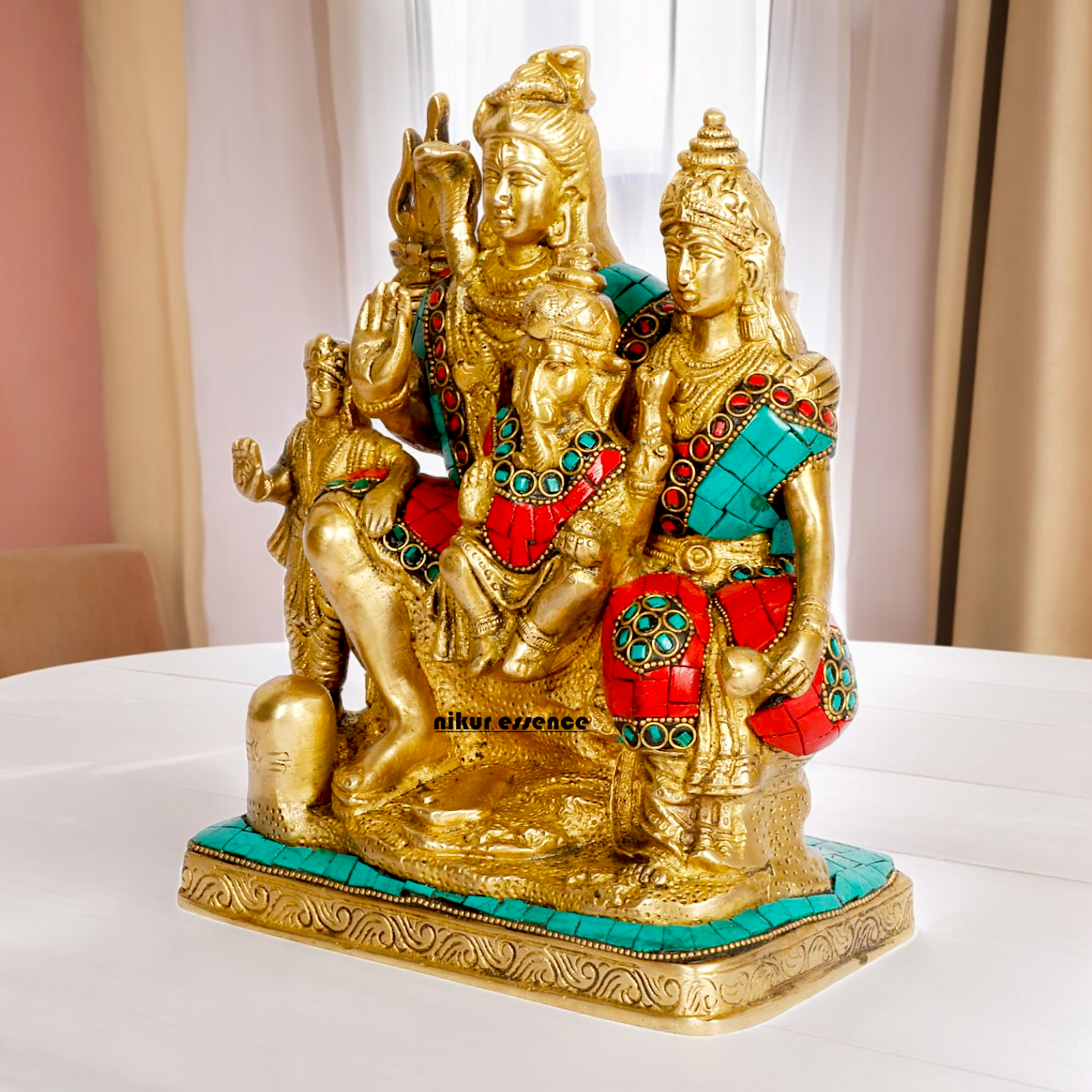 Buy Brass Shiva Family with Stone Work Idol - 8 inches Nikuressence