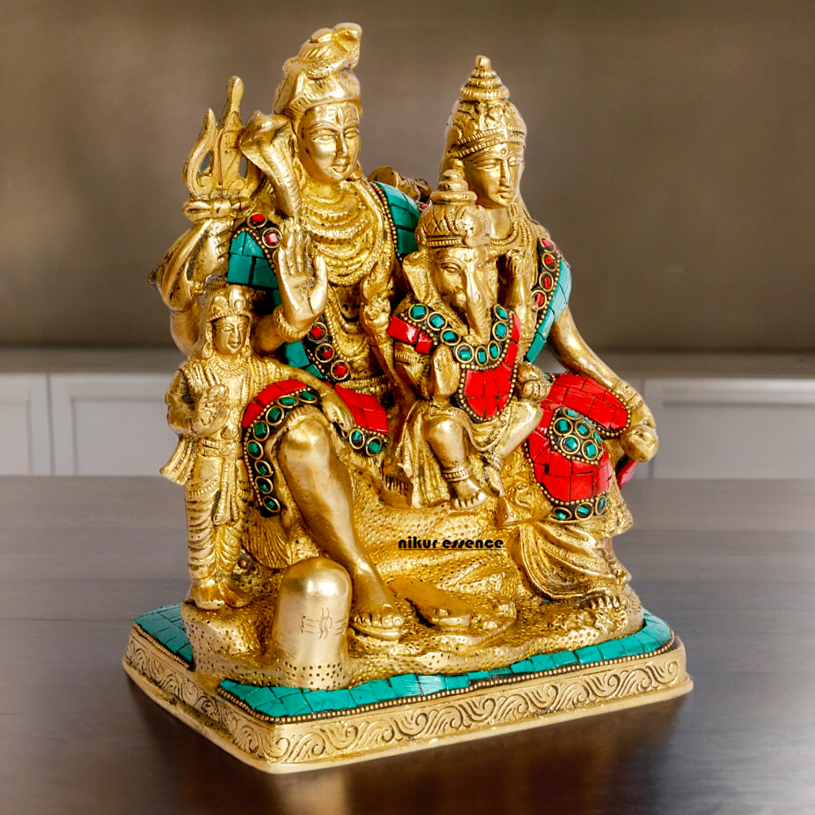 Buy Brass Shiva Family with Stone Work Idol - 8 inches Nikuressence