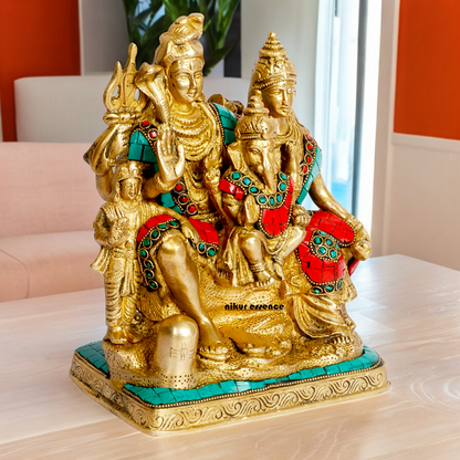 Buy Brass Shiva Family with Stone Work Idol - 8 inches Nikuressence