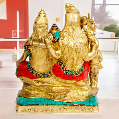 Buy Brass Shiva Family with Stone Work Idol - 8 inches Nikuressence