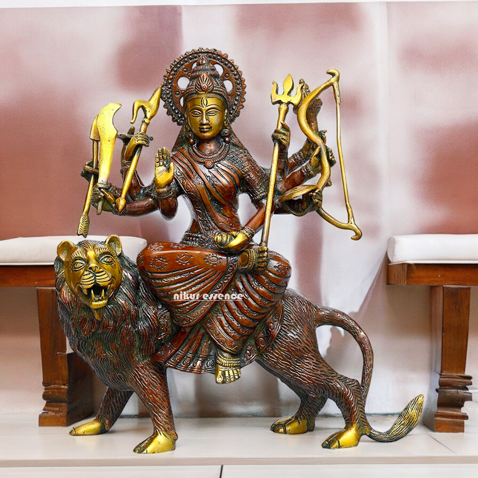 Shop Brass Durga Sherawali Maa idol - 11.5 inches Nikuressence