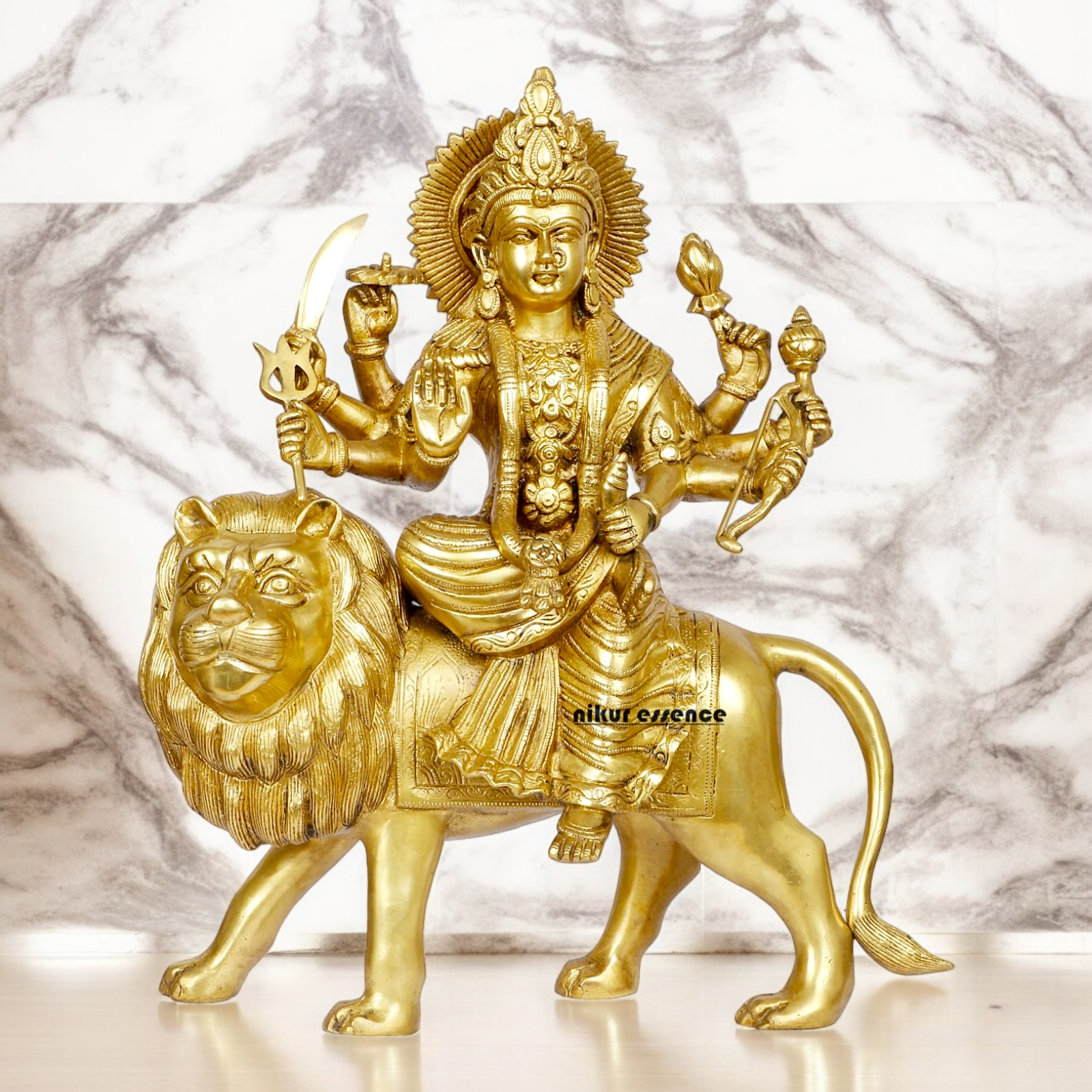 Shop Solid Brass Durga Maa Sitting on Lion Idol - 17 inches Nikuressence