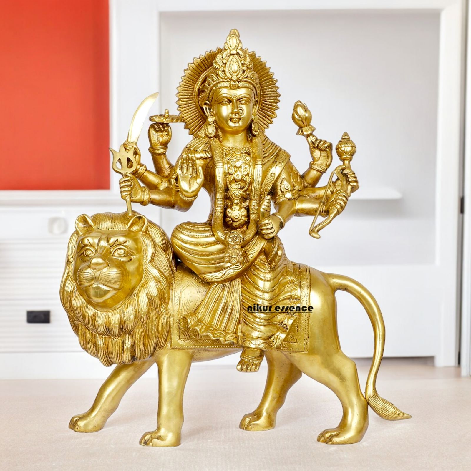 Shop Solid Brass Durga Maa Sitting on Lion Idol - 17 inches Nikuressence
