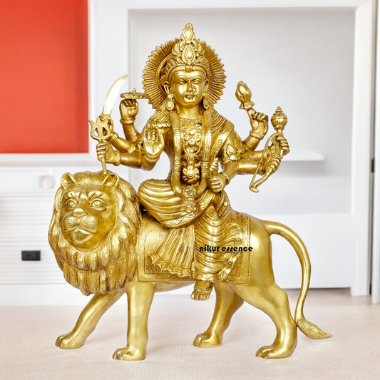 Shop Solid Brass Durga Maa Sitting on Lion Idol - 17 inches Nikuressence