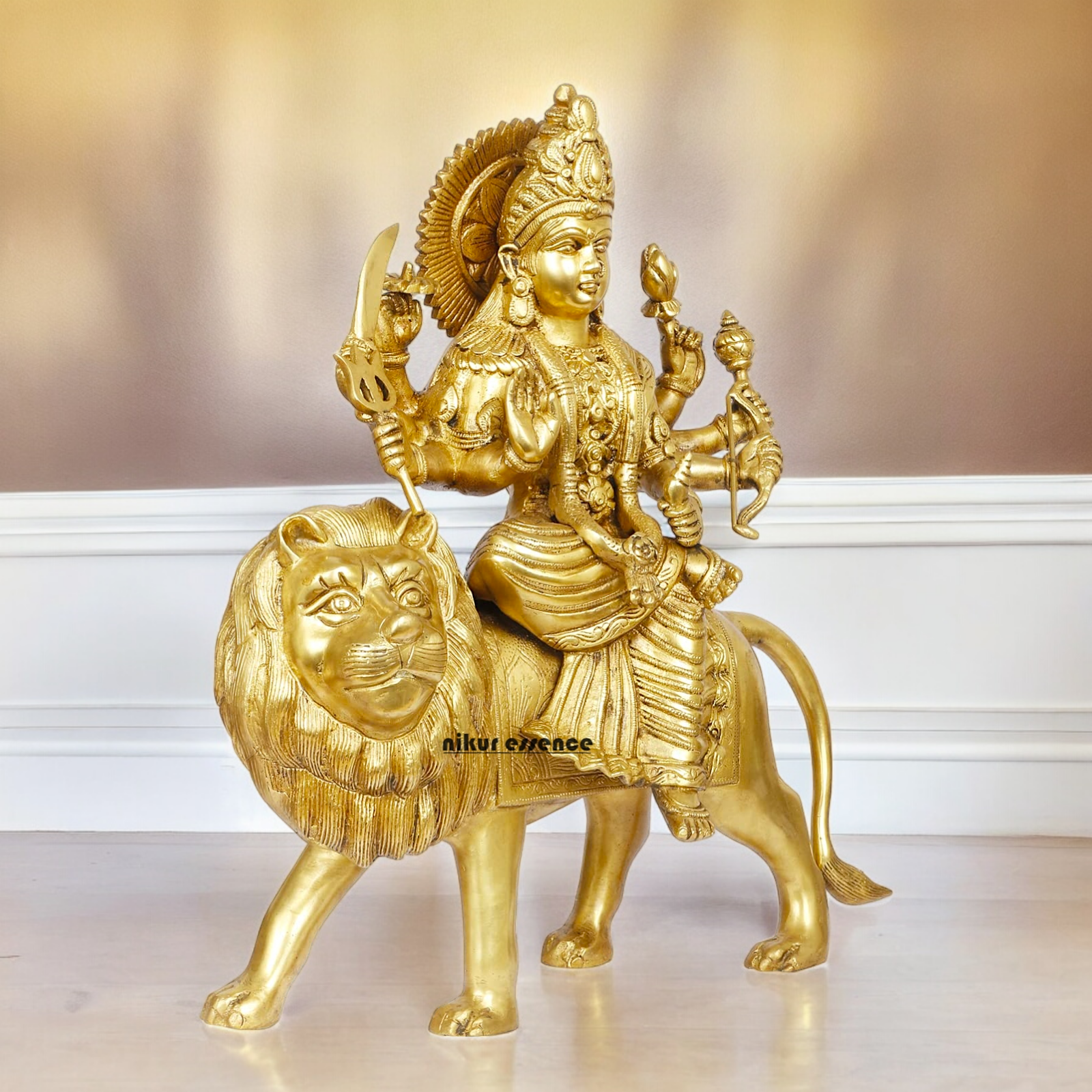 Shop Solid Brass Durga Maa Sitting on Lion Idol - 17 inches Nikuressence