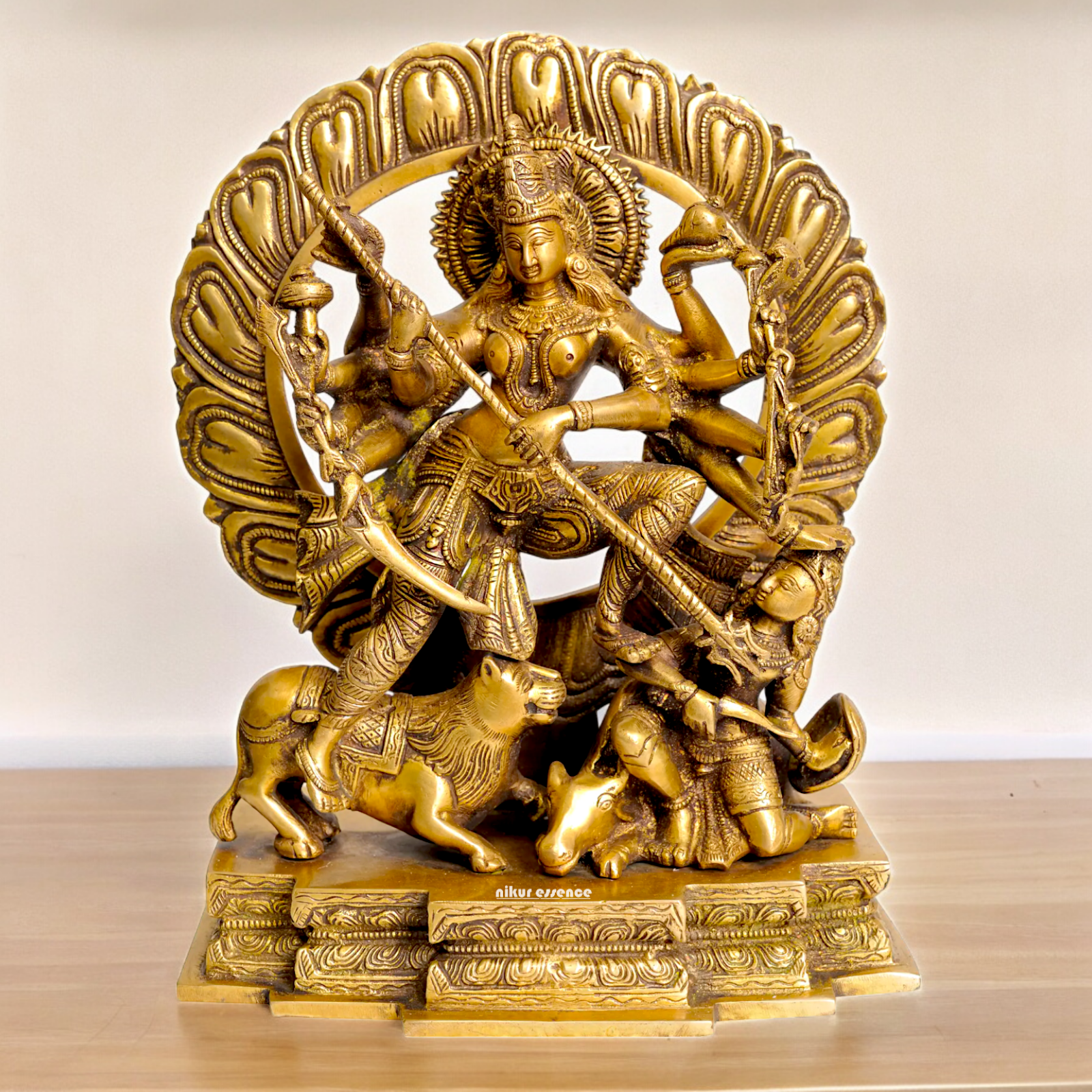 Shop Mahishasuramardini Goddess Durga Ten-Armed Brass Idol - 12.008 Inches Nikuressence