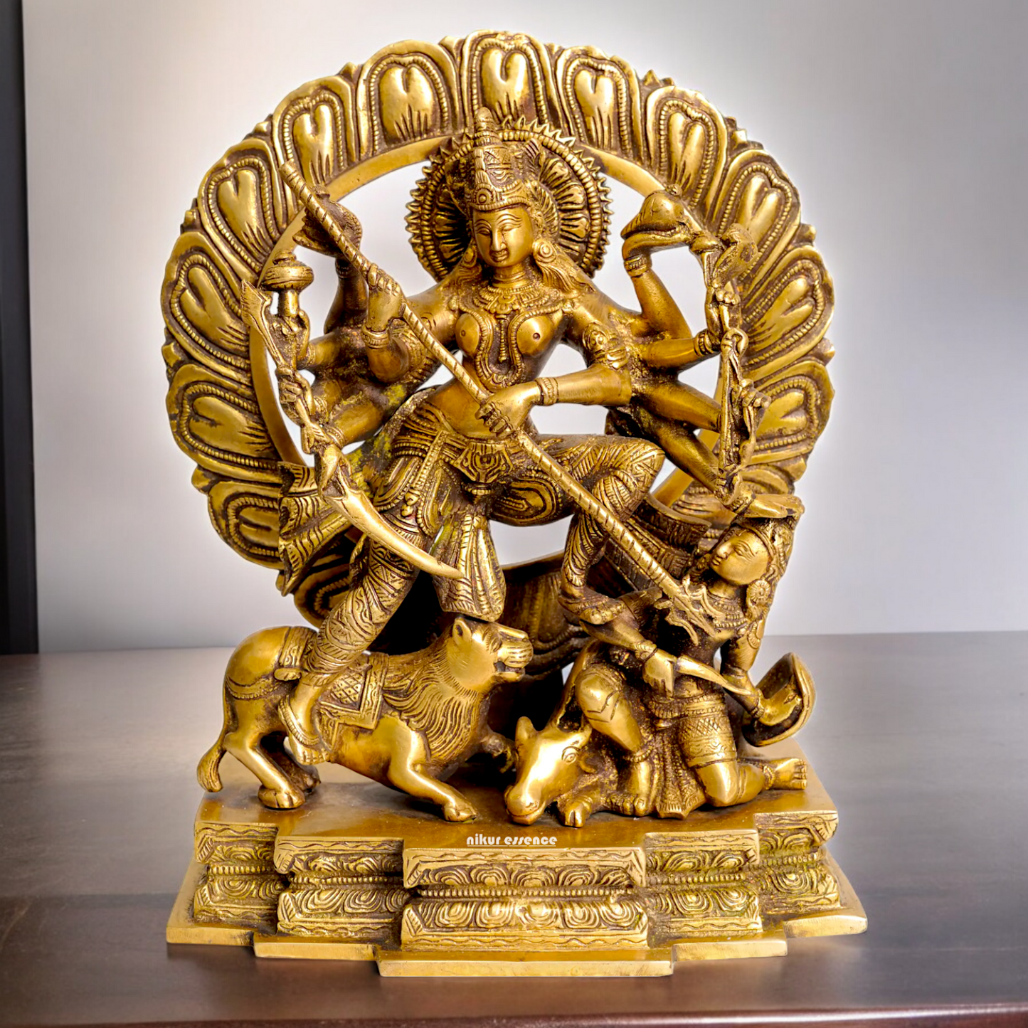 Shop Mahishasuramardini Goddess Durga Ten-Armed Brass Idol - 12.008 Inches Nikuressence