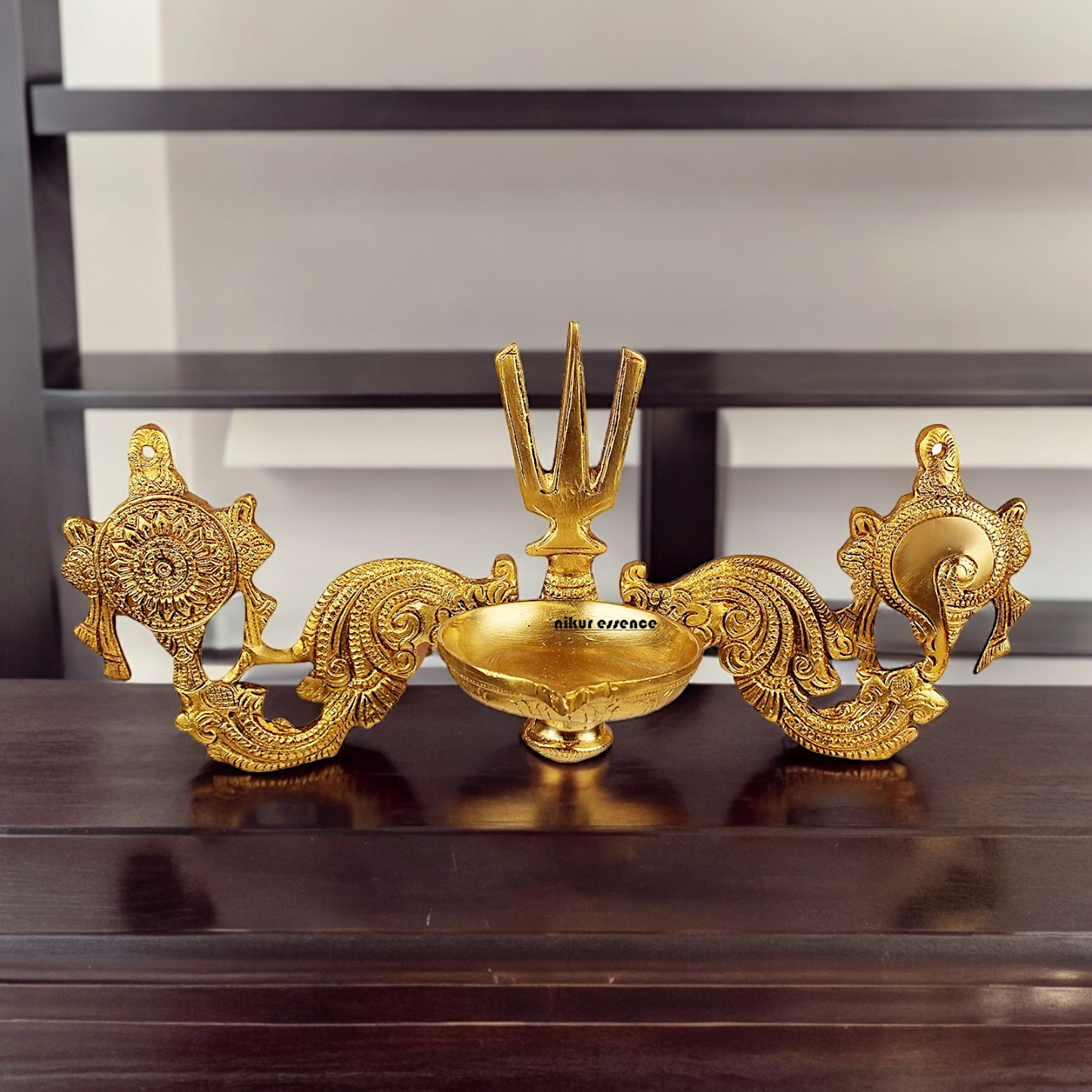 Buy Solid wall Brass Shankh chakra Namah diya - 12.5 inches Nikuressence